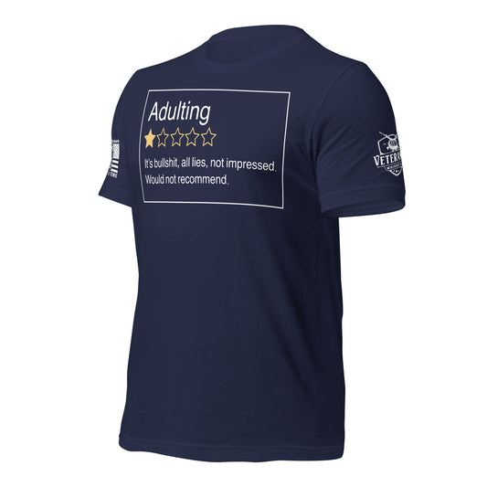 Adulting. One Star. Do Not Recommend. T-Shirt in Navy Left, front view product mockup