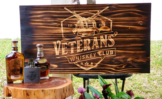 Warriors & Whiskey / Veterans' Whiskey Club Torched Pine Signs