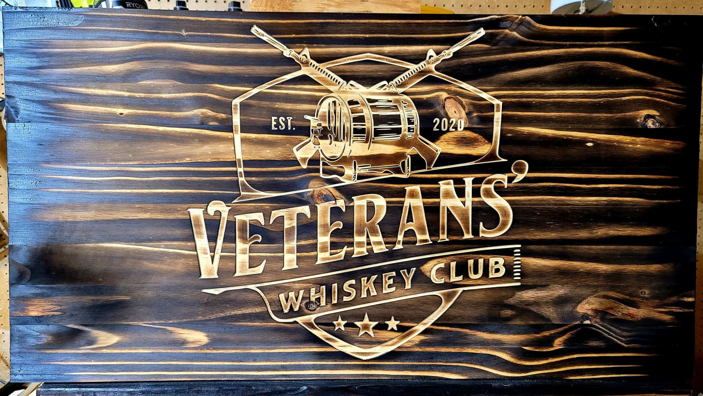 Warriors & Whiskey / Veterans' Whiskey Club Torched Pine Signs
