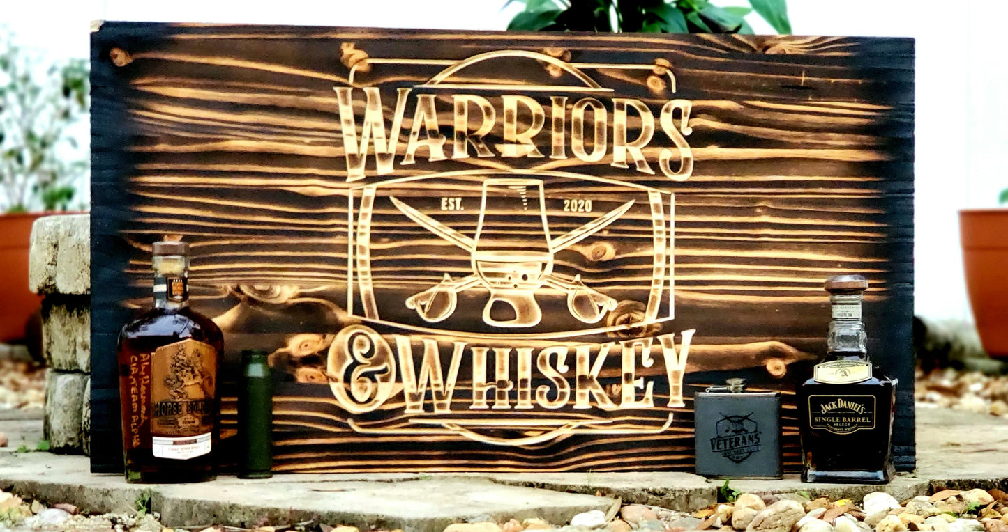 Warriors & Whiskey / Veterans' Whiskey Club Torched Pine Signs