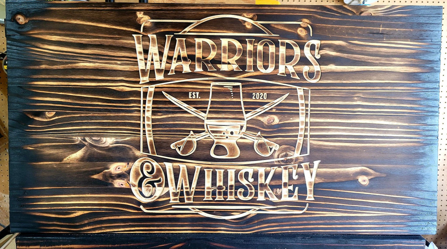 Warriors & Whiskey / Veterans' Whiskey Club Torched Pine Signs