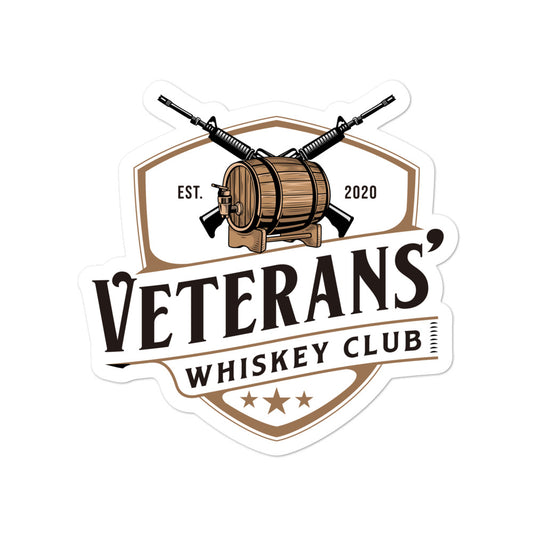 Veterans' Whiskey Club Bubble-free stickers, 4 by 4 inch vinyl sticker product mockup