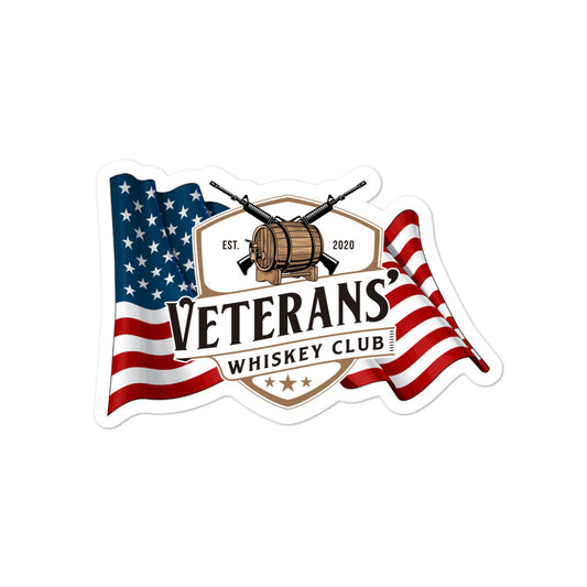Veterans' Whiskey Club Patriot Sticker, 4 by 4 inch vinyl sticker product mockup