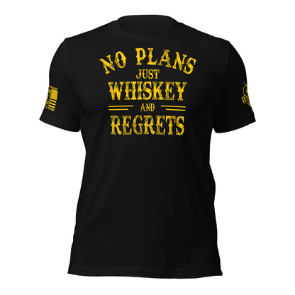 No Plans. Just Whiskey and Regrets. T-Shirt in Black, front view product mockup