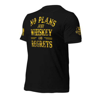 No Plans. Just Whiskey and Regrets. T-Shirt in Black Left, front view product mockup