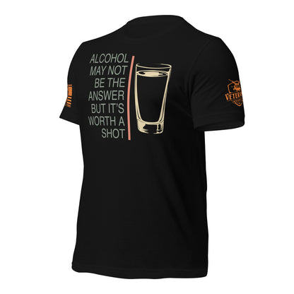 Worth a Shot T-Shirt, Black Left shirt front product mockup