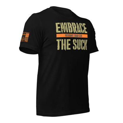 Black Embrace the Suck T-Shirt, right-front product mockup