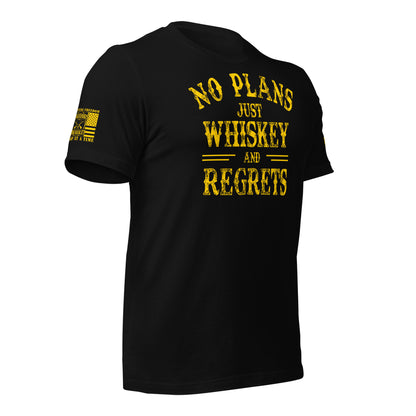 No Plans. Just Whiskey and Regrets. T-Shirt in Black Right, front view product mockup