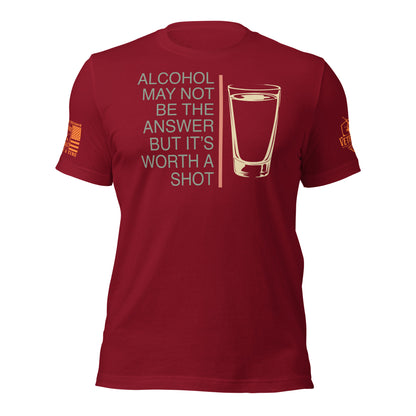 Worth a Shot T-Shirt, Cardinal shirt front product mockup