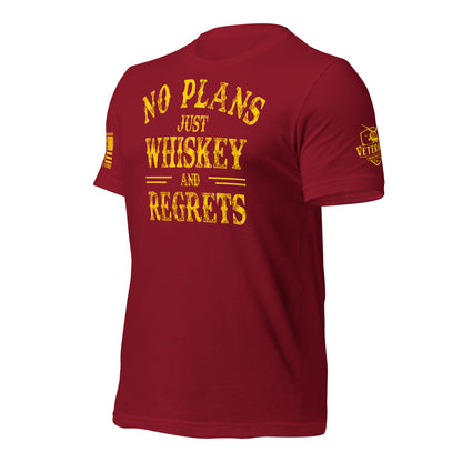 No Plans. Just Whiskey and Regrets. T-Shirt in Cardinal Left, front view product mockup