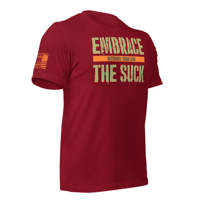 Cardinal Embrace the Suck T-Shirt, right-front product mockup