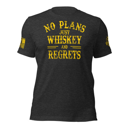 No Plans. Just Whiskey and Regrets. T-Shirt in Dark Grey Heather, front view product mockup