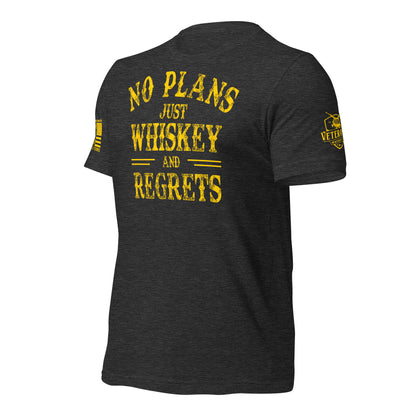 No Plans. Just Whiskey and Regrets. T-Shirt in Dark Grey Heather Left, front view product mockup