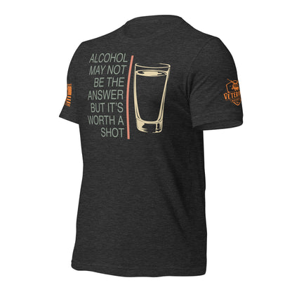 Worth a Shot T-Shirt, Dark Grey Heather Left shirt front product mockup