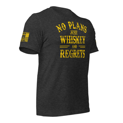 No Plans. Just Whiskey and Regrets. T-Shirt in Dark Grey Heather Right, front view product mockup