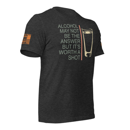 Worth a Shot T-Shirt, Dark Grey Heather Right shirt front product mockup