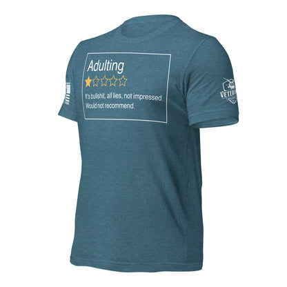 Adulting. One Star. Do Not Recommend. T-Shirt in Heather Deep Teal Left, front view product mockup
