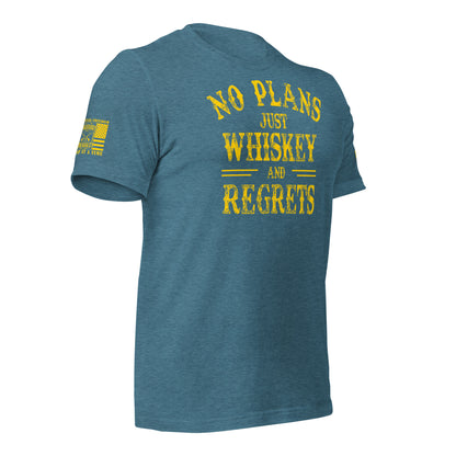 No Plans. Just Whiskey and Regrets. T-Shirt in Heather Deep Teal Right, front view product mockup