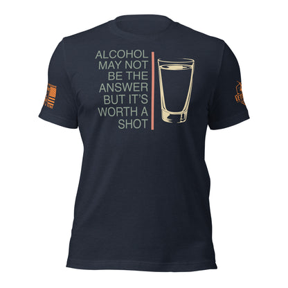 Worth a Shot T-Shirt, Heather Navy shirt front product mockup