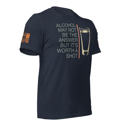 Worth a Shot T-Shirt, Heather Navy Right shirt front product mockup