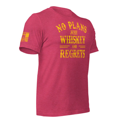 No Plans. Just Whiskey and Regrets. T-Shirt in Heather Raspberry Right, front view product mockup