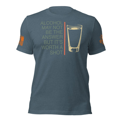 Worth a Shot T-Shirt, Heather Slate shirt front product mockup