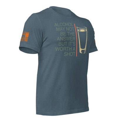 Worth a Shot T-Shirt, Heather Slate Right shirt front product mockup