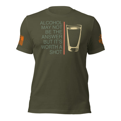 Worth a Shot T-Shirt, Military Green shirt front product mockup