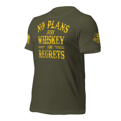 No Plans. Just Whiskey and Regrets. T-Shirt in Military Green Left, front view product mockup