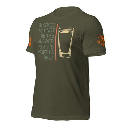 Worth a Shot T-Shirt, Military Green Left shirt front product mockup
