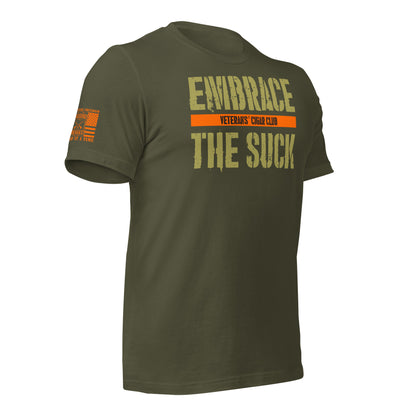 Military Green Embrace the Suck T-Shirt, right-front product mockup