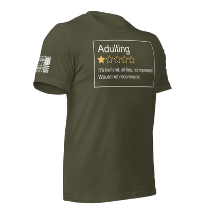 Adulting. One Star. Do Not Recommend. T-Shirt in Military Green Right, front view product mockup