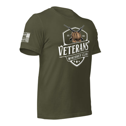 Military Green Veterans’ Whiskey Club Classic T-shirt, right-side product mockup