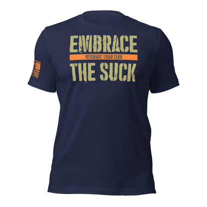 Navy Embrace the Suck T-Shirt, front product mockup
