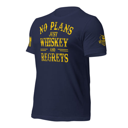 No Plans. Just Whiskey and Regrets. T-Shirt in Navy Left, front view product mockup