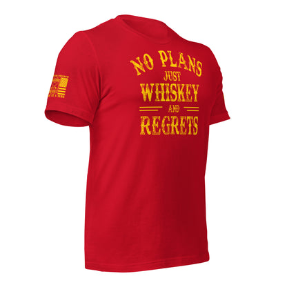 No Plans. Just Whiskey and Regrets. T-Shirt in Red Right, front view product mockup