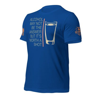 Worth a Shot T-Shirt, True Royal Left shirt front product mockup