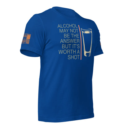 Worth a Shot T-Shirt, True Royal Right shirt front product mockup