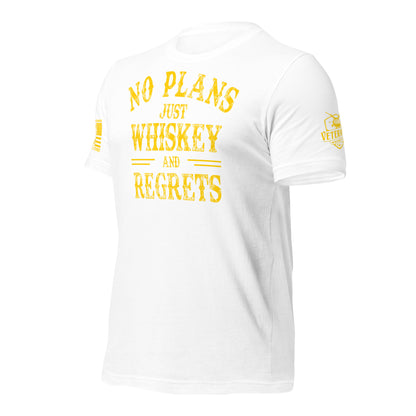 No Plans. Just Whiskey and Regrets. T-Shirt in White Left, front view product mockup