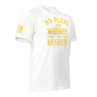 No Plans. Just Whiskey and Regrets. T-Shirt in White Right, front view product mockup