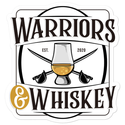 Warriors & Whiskey Bubble-free stickers, 5.5 by 5.5 inch vinyl sticker product mockup
