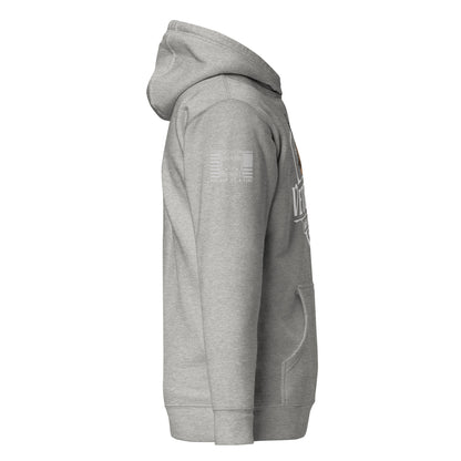 Carbon Grey Veterans’ Whiskey Club Hoodie, right-side product mockup