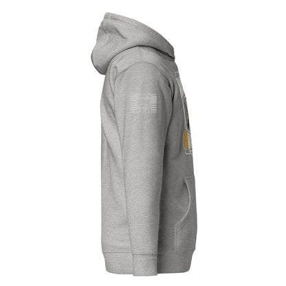 Carbon Grey Warriors & Whiskey Hoodie, right-side product mockup