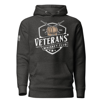 Charcoal Heather Veterans’ Whiskey Club Hoodie, front product mockup