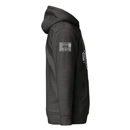 Charcoal Heather Veterans’ Whiskey Club Hoodie, right-side product mockup