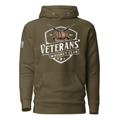 Military Green Veterans’ Whiskey Club Hoodie, front product mockup