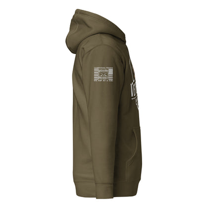 Military Green Veterans’ Whiskey Club Hoodie, right-side product mockup