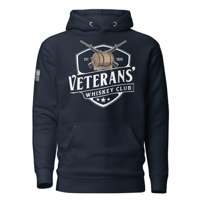 Navy Blazer Veterans’ Whiskey Club Hoodie, front product mockup
