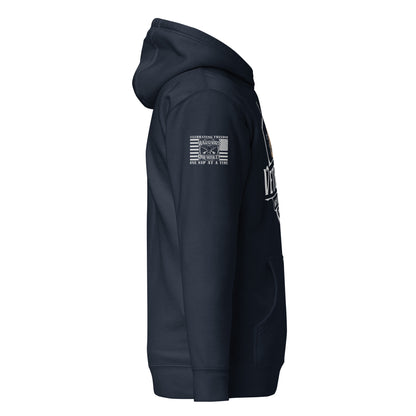 Navy Blazer Veterans’ Whiskey Club Hoodie, right-side product mockup